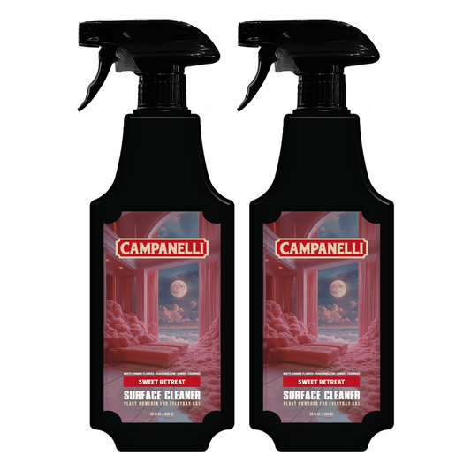 Two bottles of Campanelli surface cleaner on a white background