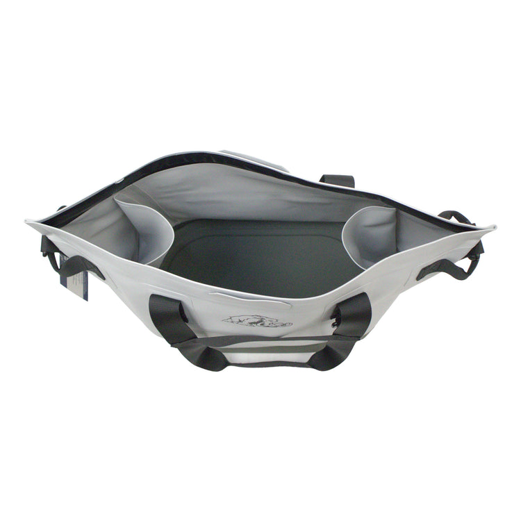 Gray and black pet travel crate on a white background