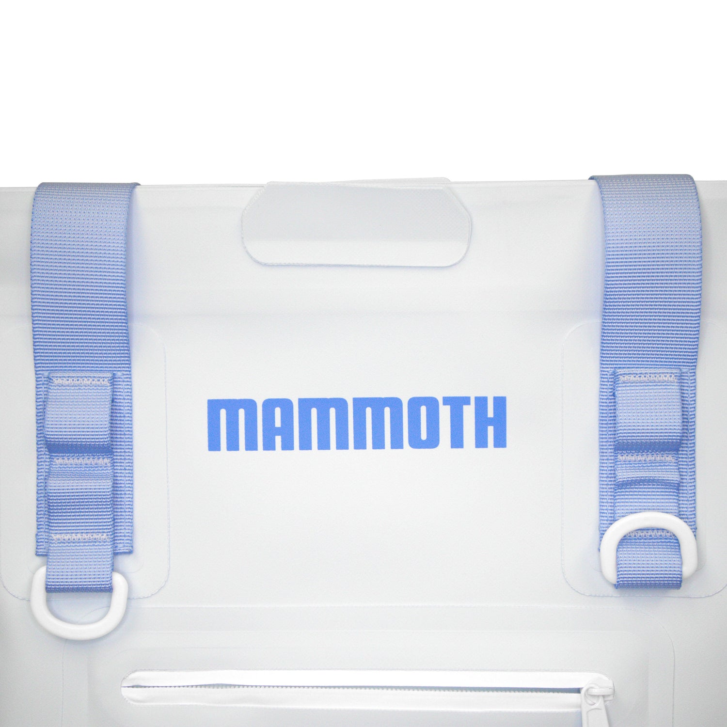 White cooler bag with blue straps and 'Mammoth' logo on a white background