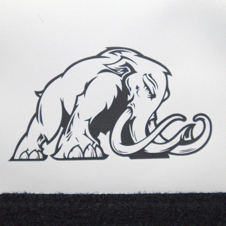 Black and white illustration of a mammoth on a white background