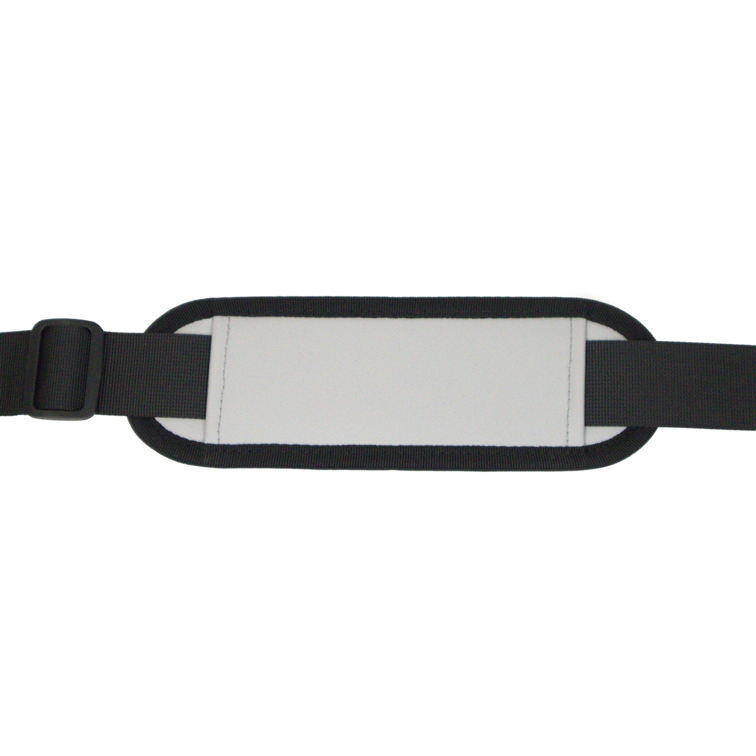 Black strap with a white rectangular patch on a white background