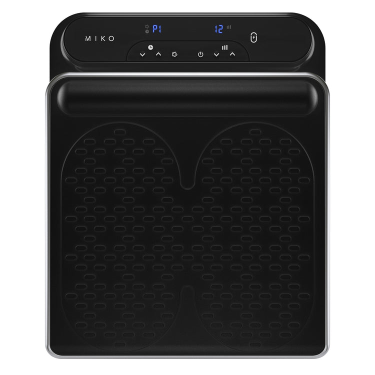 Black electronic device with digital display on a white background