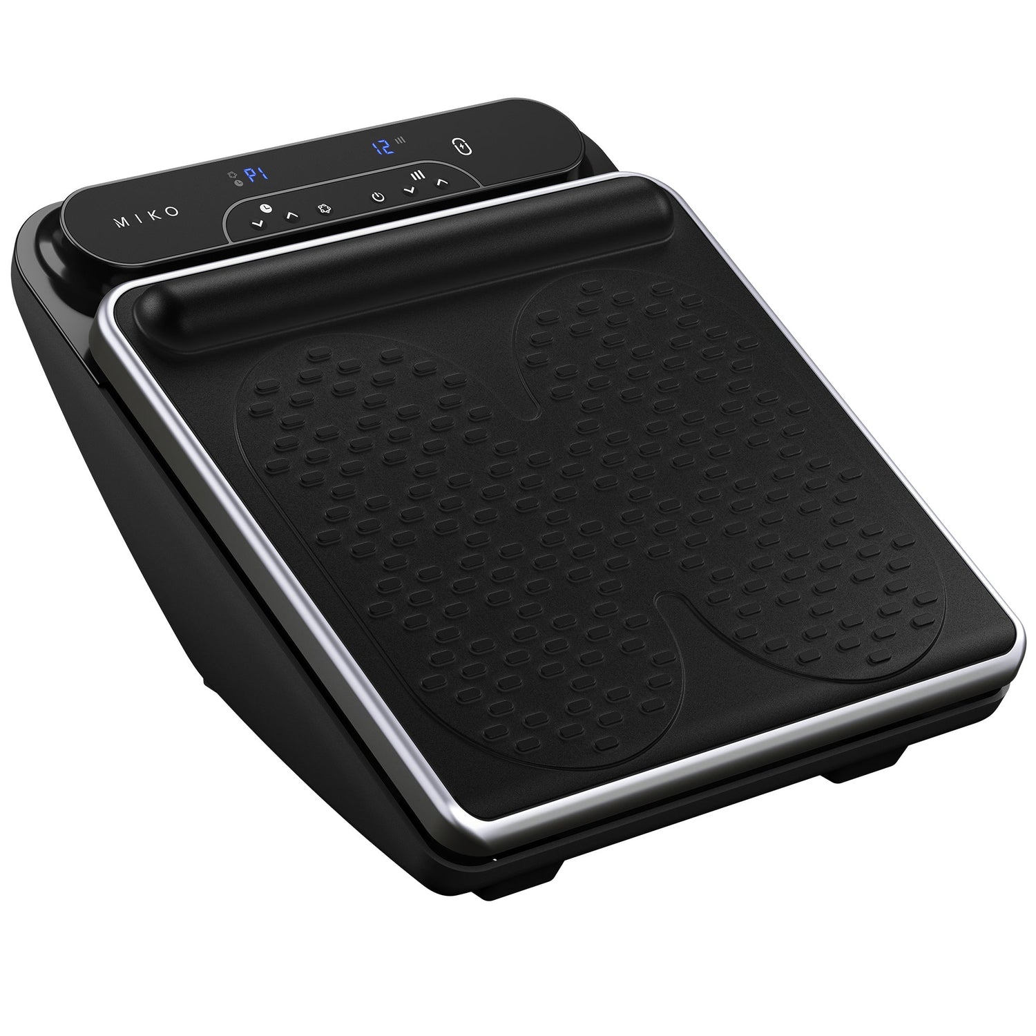 Black foot massager with digital display on a white background