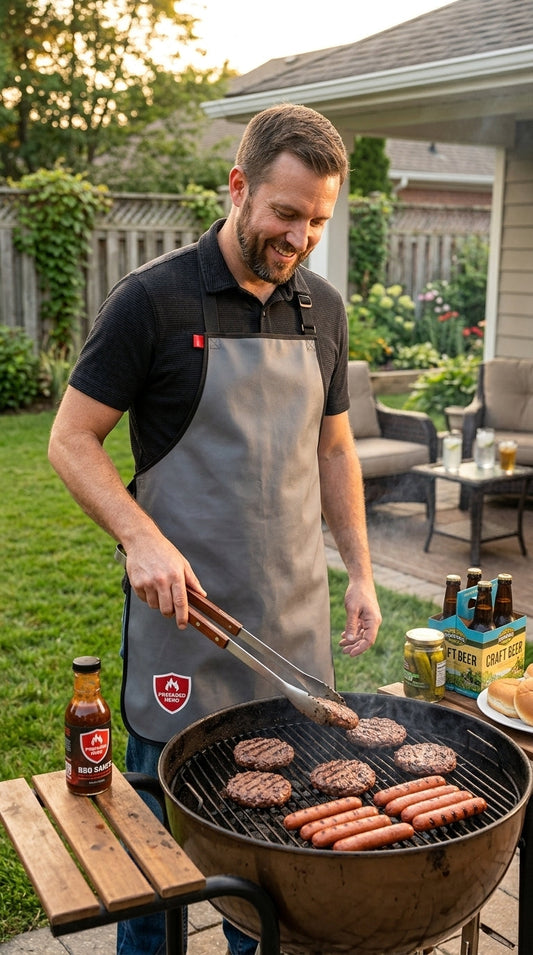 Prepared Hero grilling safety set with fire spray, blanket, and gloves on a white background