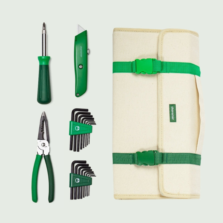 Mechanical Tools Bundle: Tool Tote, Screwdriver, Wire Cutter Pliers, Hex Wrench Set, Utility Knife