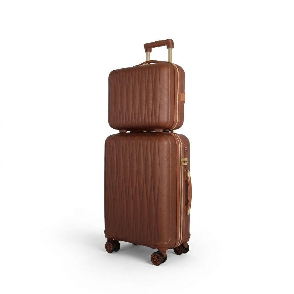 Brown suitcase set on a white background