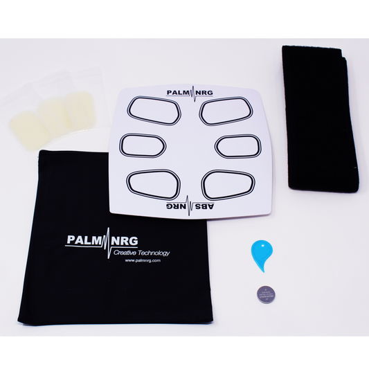 Black abdominal exercise pad with brand logo on a white background