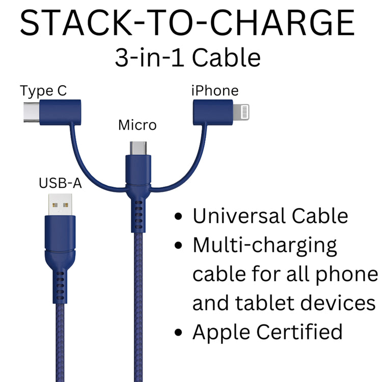 Navy Gingham Dual USB A & USB C 20W Quick Charger Letter Set with Navy Cable