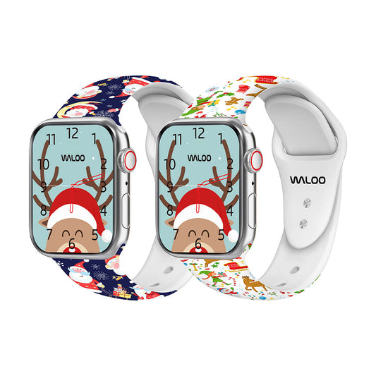 Christmas Themed Silicone Sport Band For Apple Watch  (2 Pack)