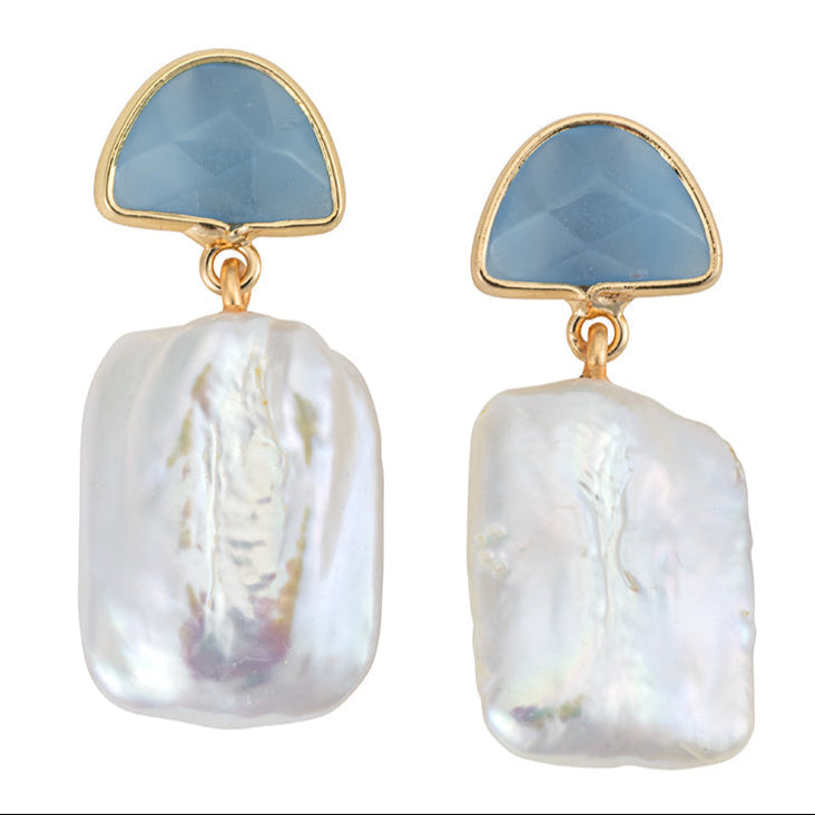 Square Freshwater Pearl with Aquamarine Stone