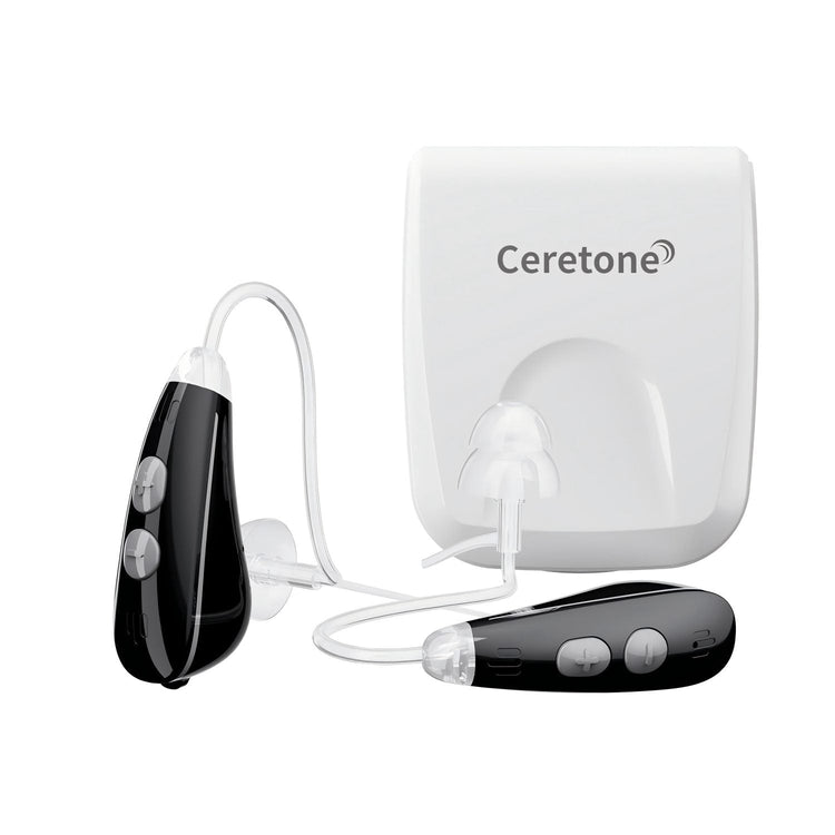 Ceretone hearing aid system on a white background