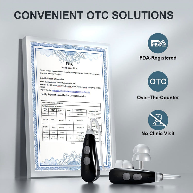 FDA registered over-the-counter solutions with two devices on a gray background