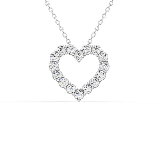 Heart-shaped diamond necklace on a white background