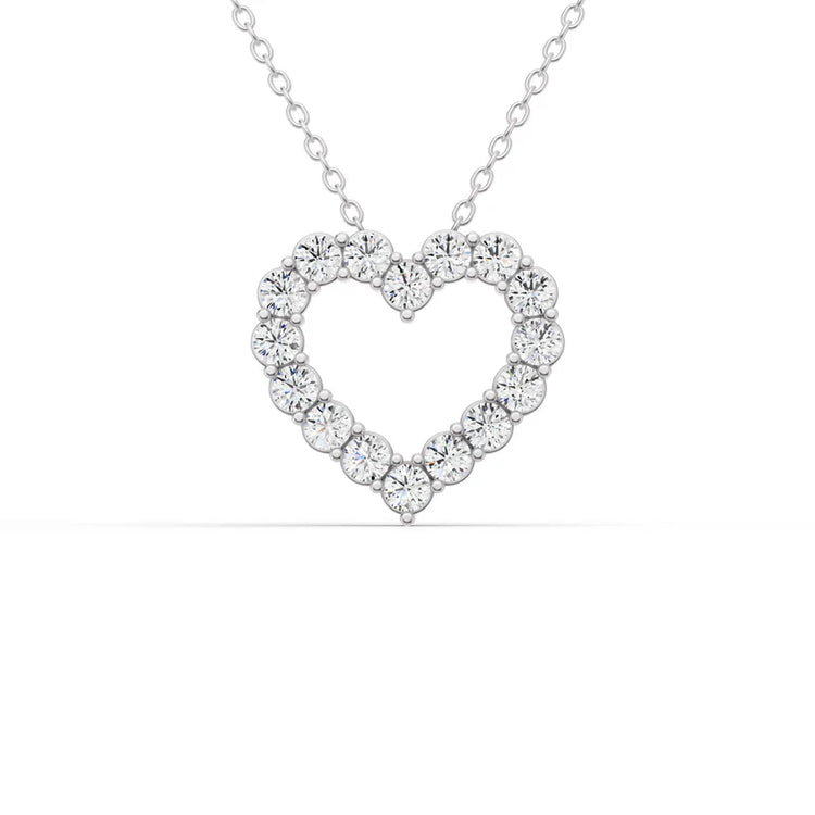 Heart-shaped diamond necklace on a white background