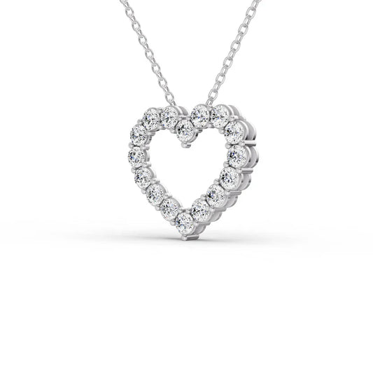 Heart-shaped diamond necklace on a white background