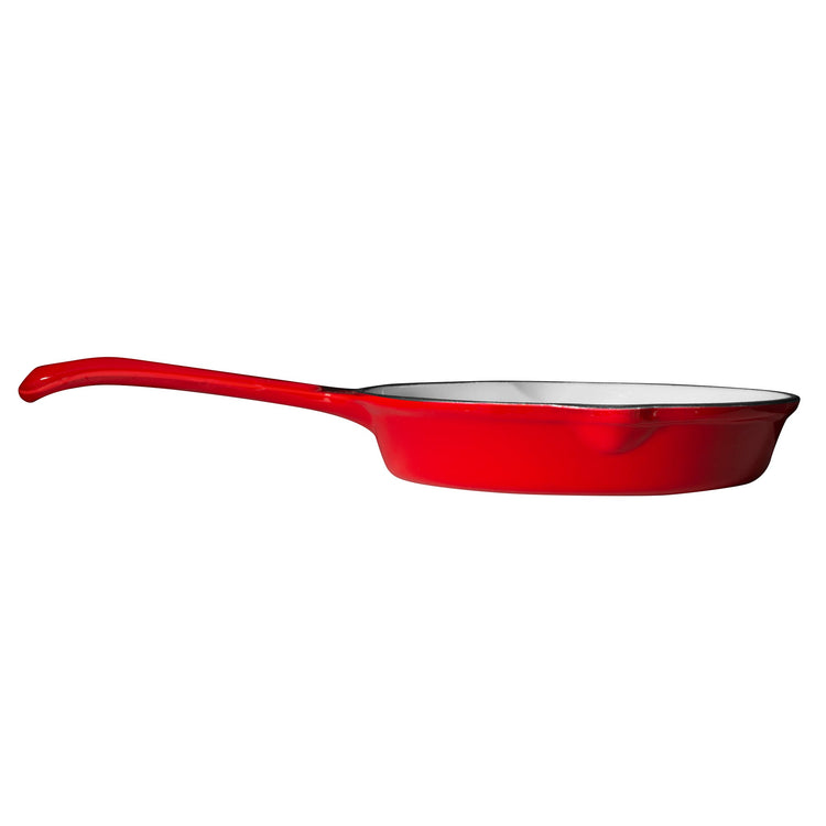Red frying pan on a white background