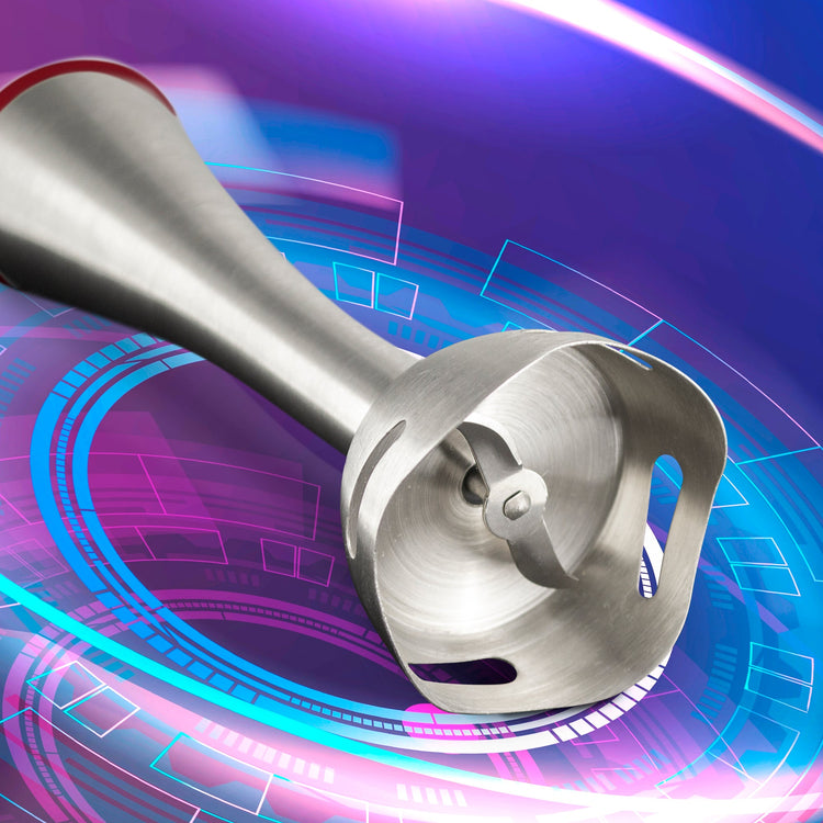 Metallic engine piston on a futuristic blue and purple background
