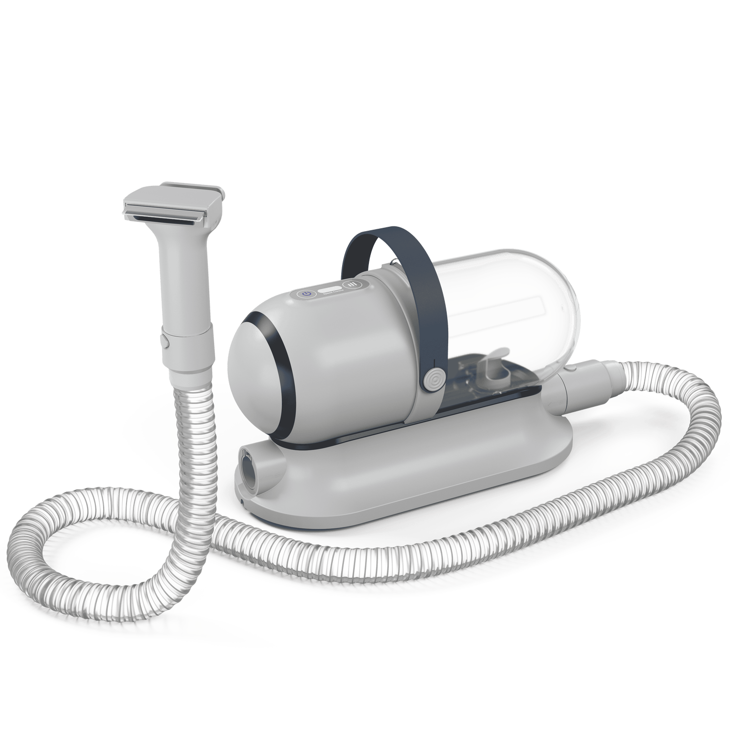 White and gray medical device with hose on a white background