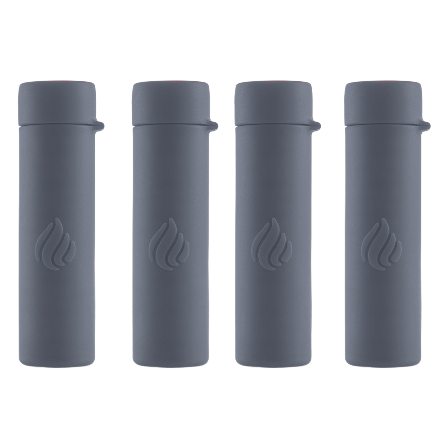 Four gray cylindrical containers with a logo on a white background