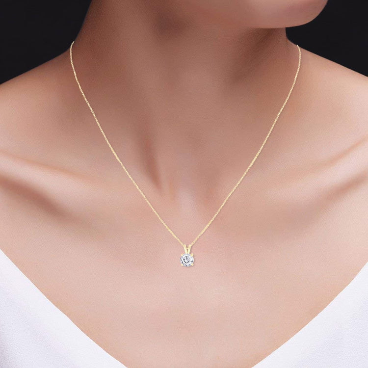1.50 Ctw Round Lab Grown Diamond Pendant Necklace in 14K Gold – F Color VS Clarity | AGI Certified