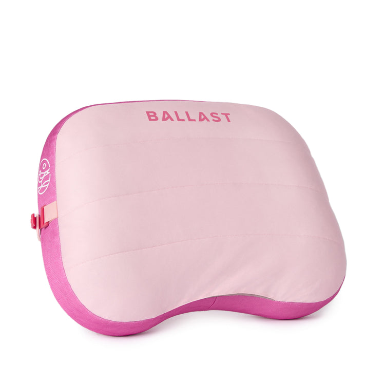 Pink and purple cushion with 'BALLAST' branding on a white background