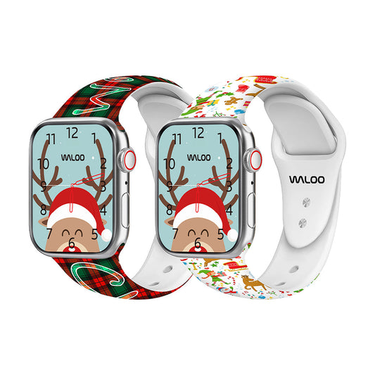 Christmas Themed Silicone Sport Band For Apple Watch  (2 Pack)