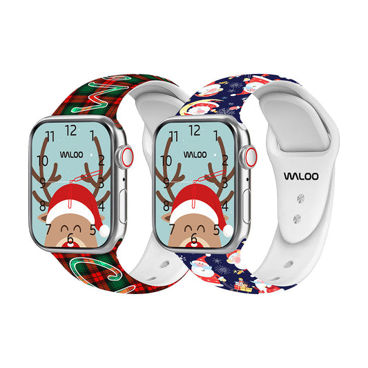 Christmas Themed Silicone Sport Band For Apple Watch  (2 Pack)