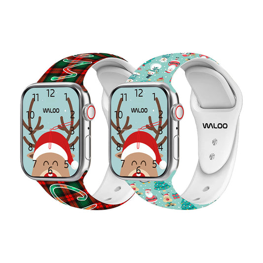 Christmas Themed Silicone Sport Band For Apple Watch  (2 Pack)