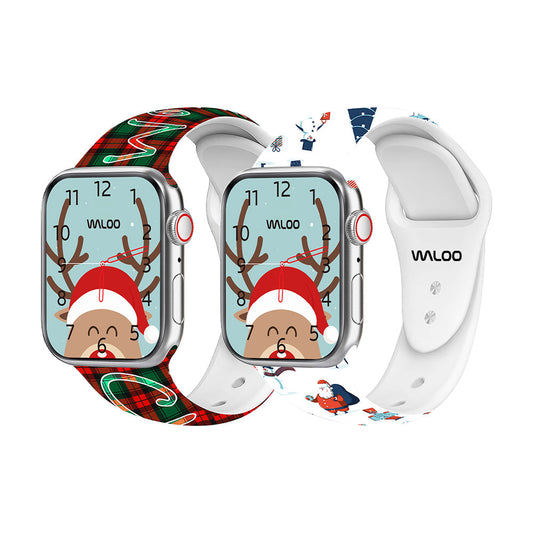 Christmas Themed Silicone Sport Band For Apple Watch  (2 Pack)