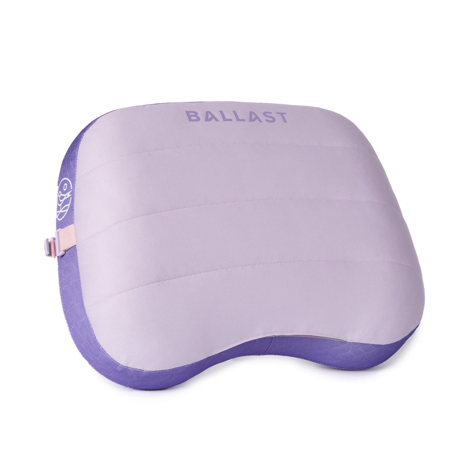 Purple neck pillow with 'BALLAST' branding on a white background