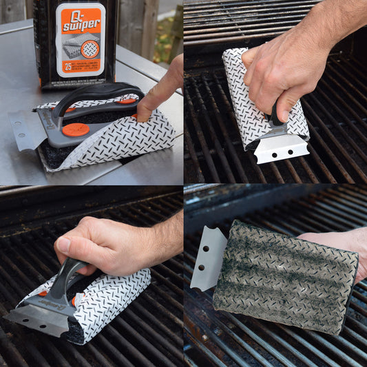 Q-Swiper Easy-Clean Grill Cleaner +  2 Large Scrub Cloths