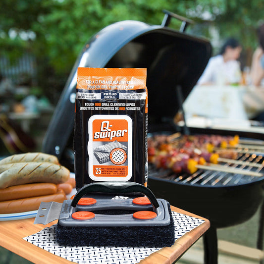 Q-Swiper Easy-Clean Grill Cleaner +  2 Large Scrub Cloths