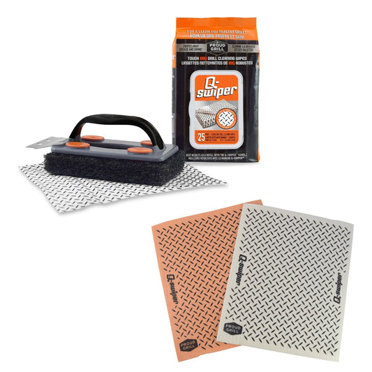 Q-Swiper Easy-Clean Grill Cleaner +  2 Natural Grill Cloths