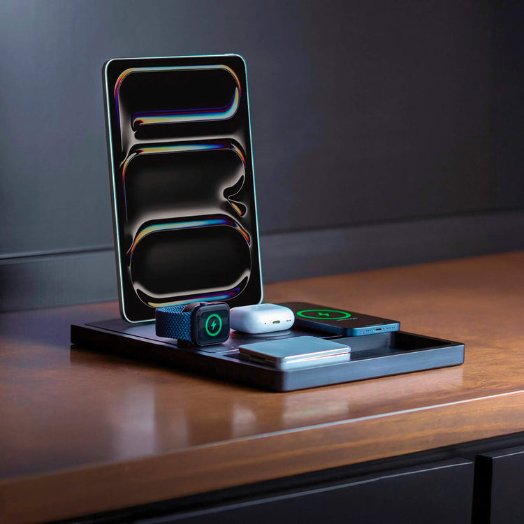 QUAD TRAY Black - 4-in-1 MagSafe Midnight Black Wireless Charger with iPad Stand Support