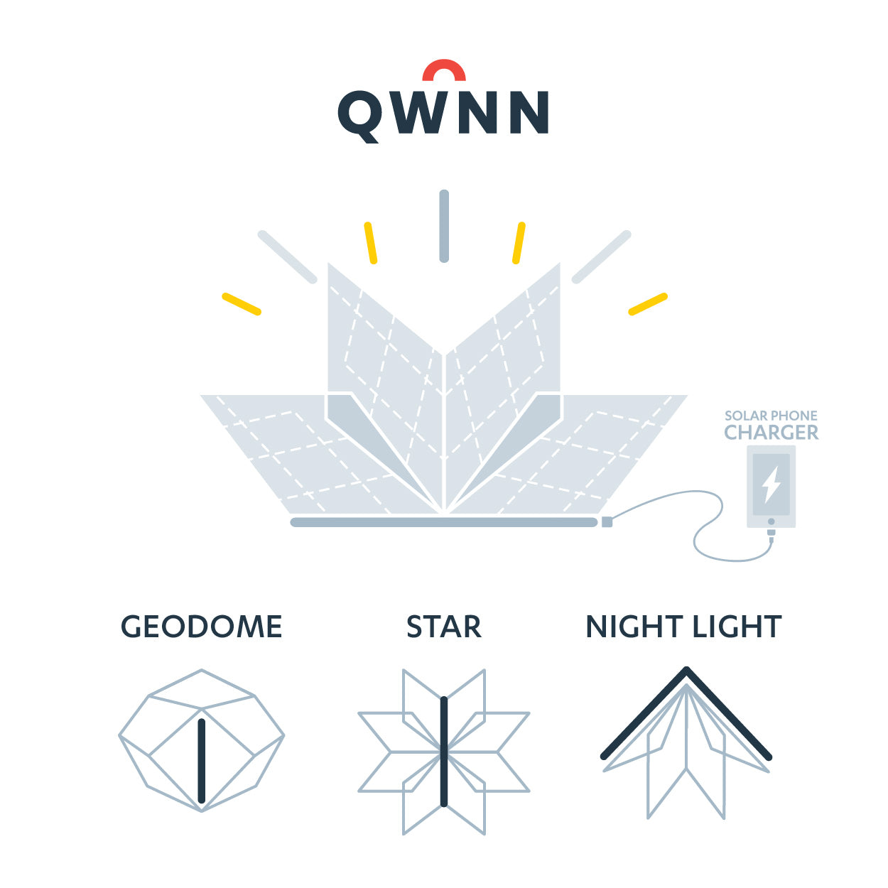 QWNN product variations, geodome, star, and night light