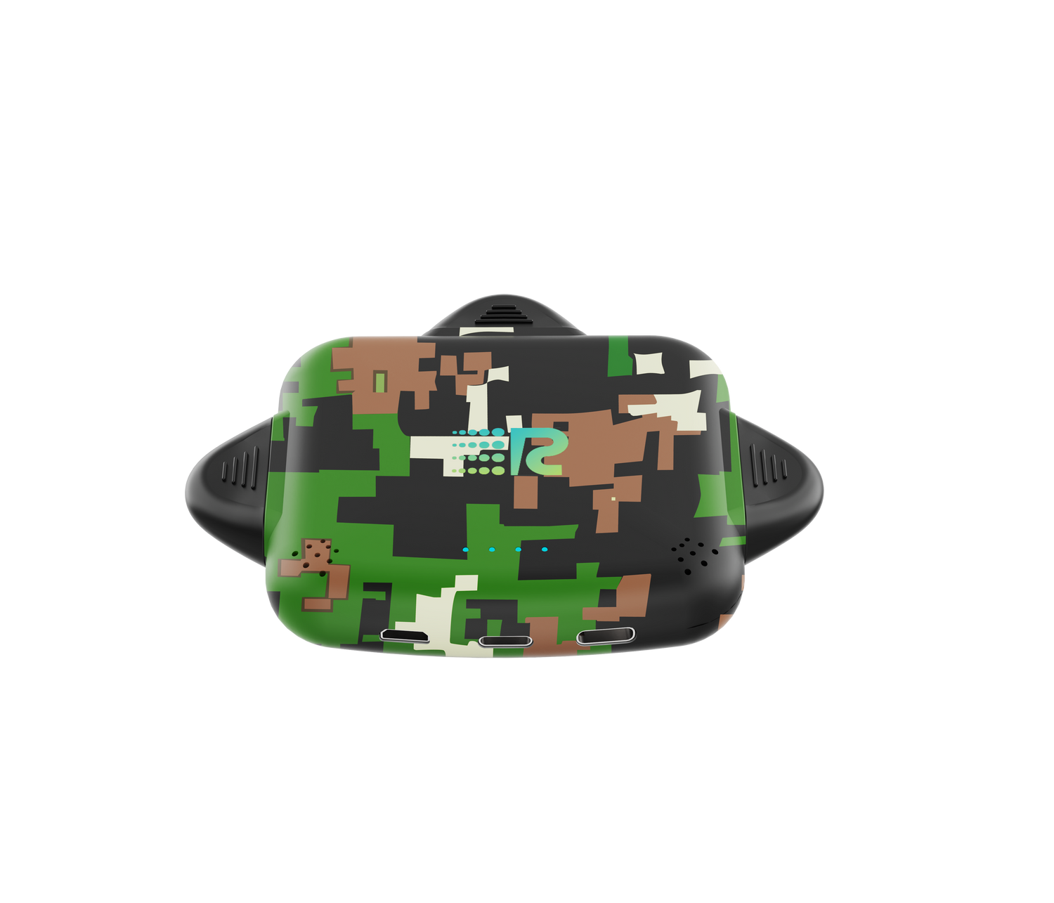 Colorful gaming headset with pixelated design on a white background