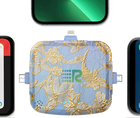 Five different patterned cases on a white background