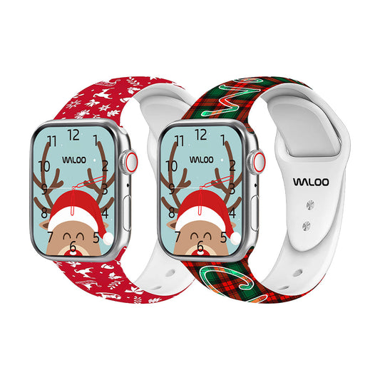 Christmas Themed Silicone Sport Band For Apple Watch  (2 Pack)