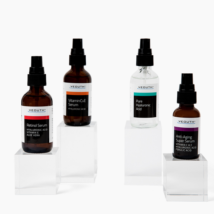 YEOUTH Retinol Serum 2 oz, Vitamin C & E Serum 2 oz, Pure Hyaluronic Acid Serum 2 oz with Balancing Facial Toner Mist