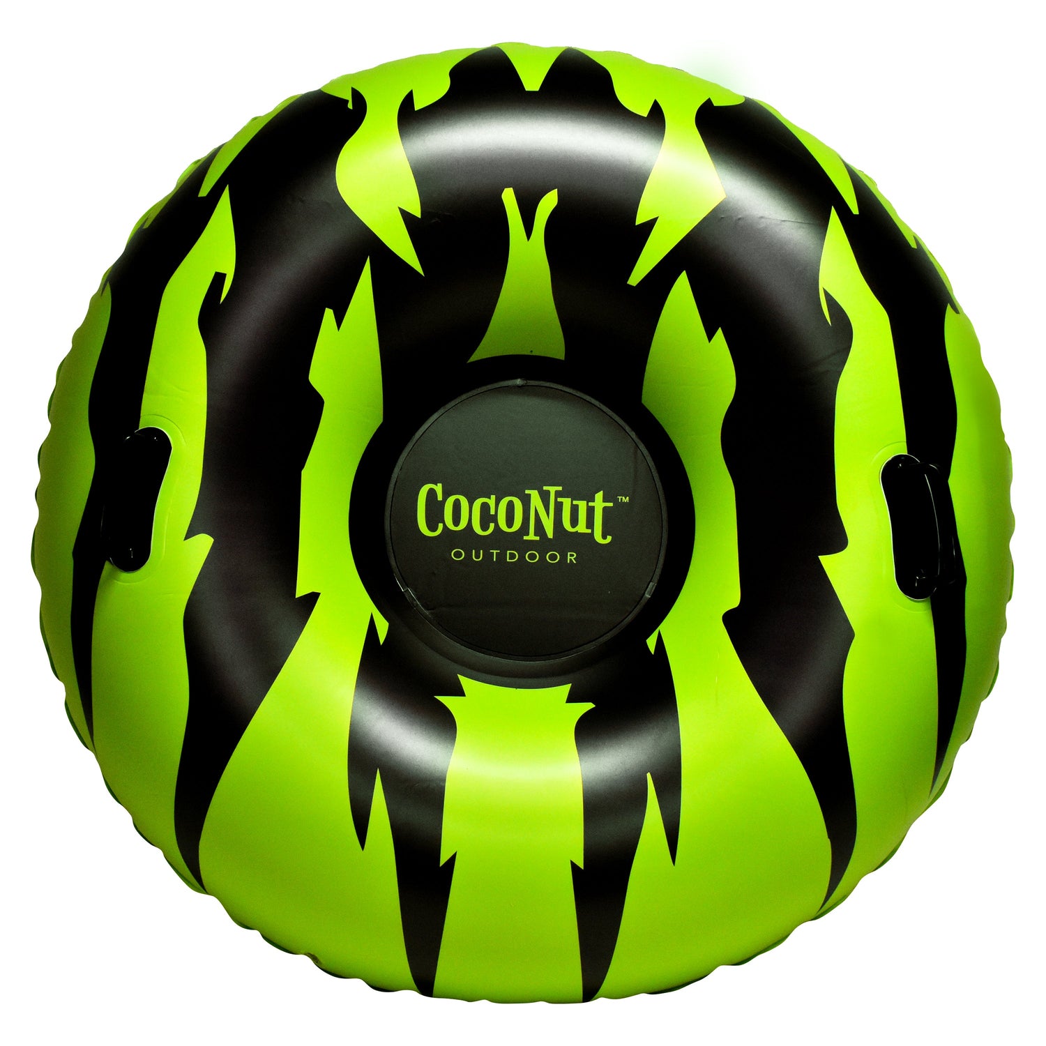 Green and black inflatable ring with 'Coconut Outdoor' branding on a white background