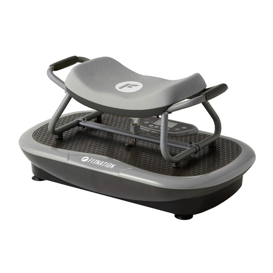Gray vibration plate with 'FitNation' branding on a white background