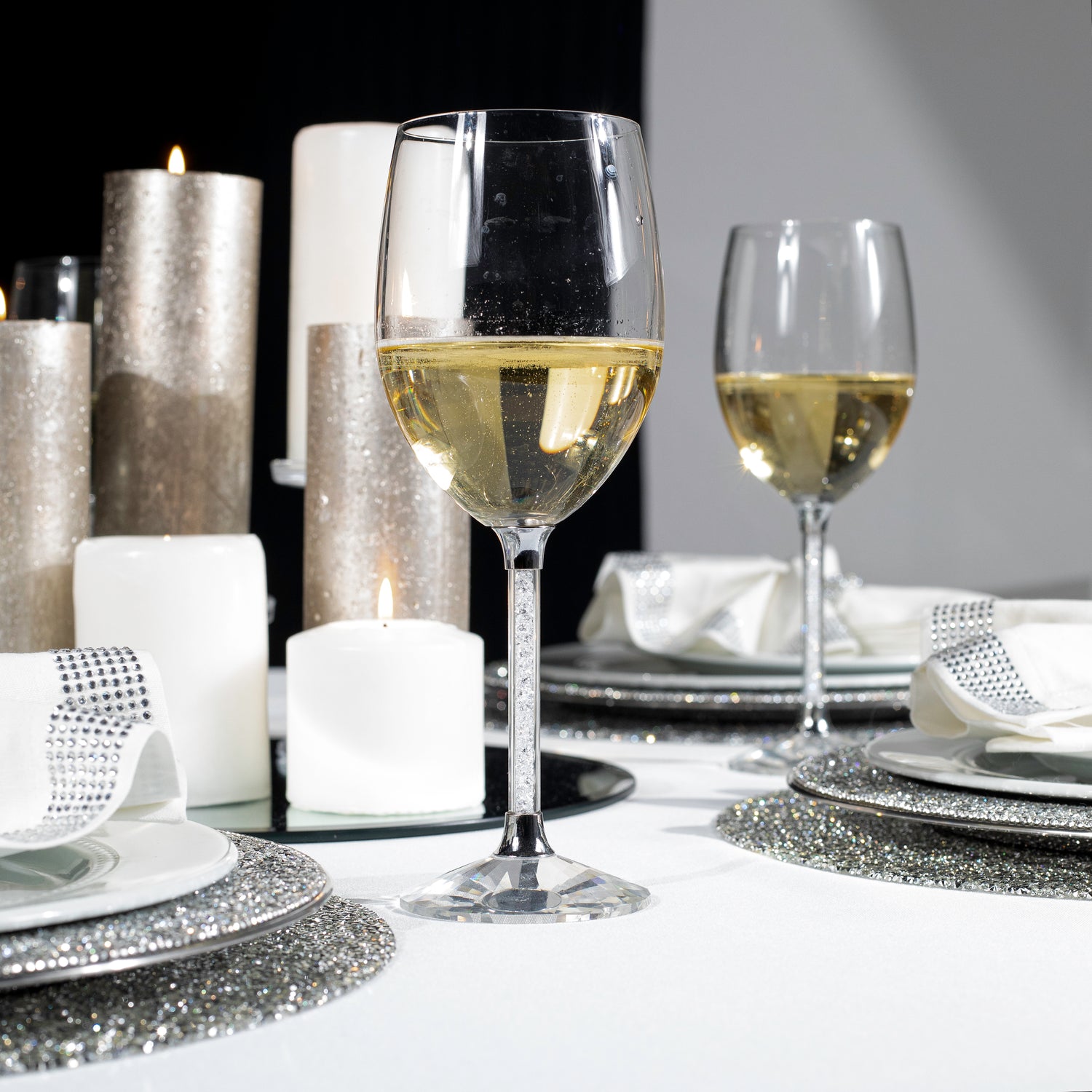 Toasting Flutes with Crystal-Filled Stems