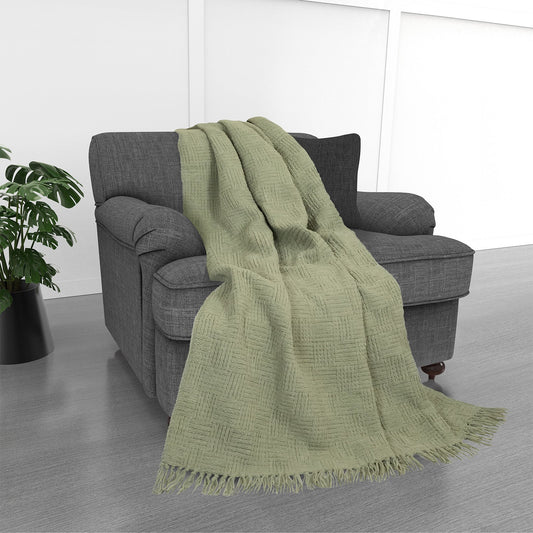 Kathy Ireland Oversized Chenille Fringed Basket Throw 50” X 70” - Sage