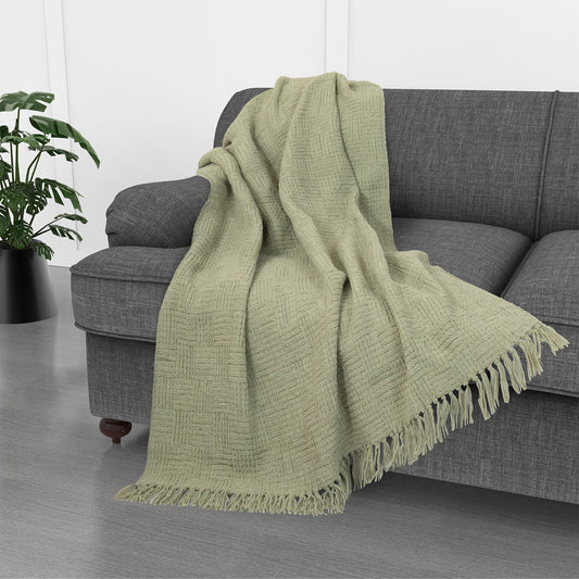 Kathy Ireland Oversized Chenille Fringed Basket Throw 50” X 70” - Sage