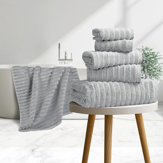 Bibb Home 6 Piece Ribbed Egyptian Cotton Towel Set - Seal Gray