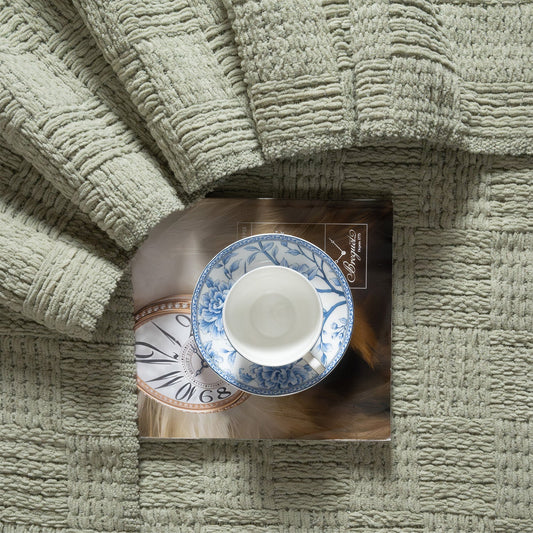 Kathy Ireland Oversized Chenille Fringed Basket Throw 50” X 70” - Sage