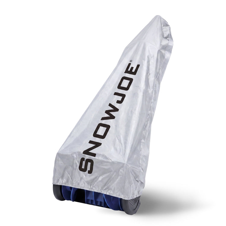 A silver protective cover for a snowmobile, featuring the brand name 'SNOWJOE' printed vertically in black on the side, shown on a white background.