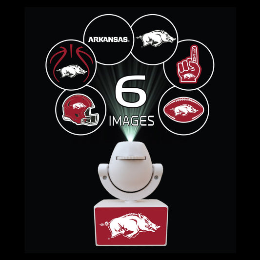 Set of sports team logos on small platforms with a camera on top, featuring Ohio State, Michigan, Florida, Texas, and Georgia.