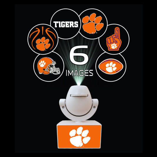 Set of sports team logos on small platforms with a camera on top, featuring Ohio State, Michigan, Florida, Texas, and Georgia.