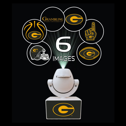Set of sports team logos on small platforms with a camera on top, featuring Ohio State, Michigan, Florida, Texas, and Georgia.